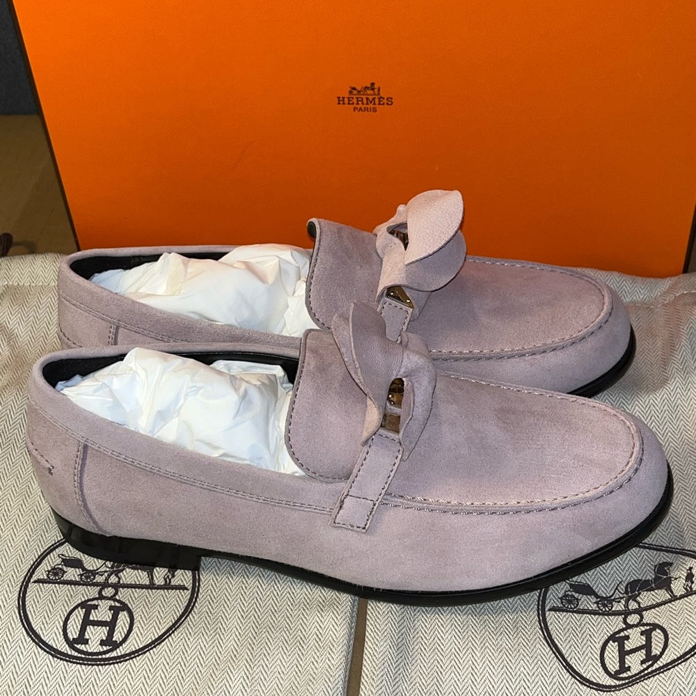 Hermes Pink Suede Loafers
